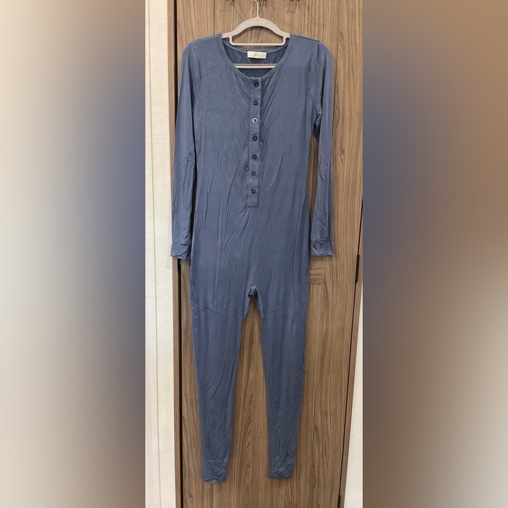 Zexxxy Womens Blue One Piece Long Sleeve Pajama Jumper Size S